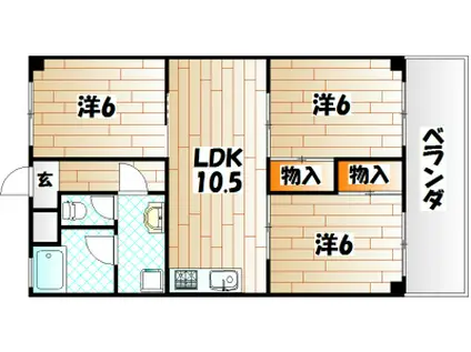 ハイツシーサイドI(3LDK/6階)の間取り写真