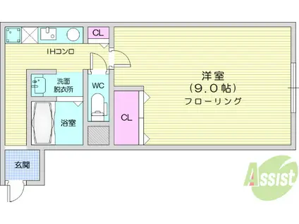 FAMILIAR子平町(1K/1階)の間取り写真