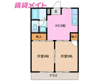 シーサイドハイツ(2K/1階)の間取り写真