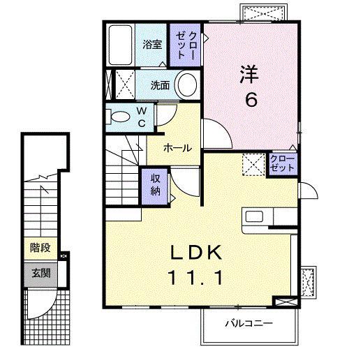 マーヴェラスA(1LDK/2階)の間取り写真