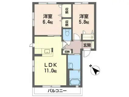 シャーメゾンエンギ A棟(2LDK/2階)の間取り写真