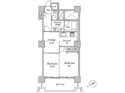 六本木ビュータワー(2DK/12階)の間取り写真