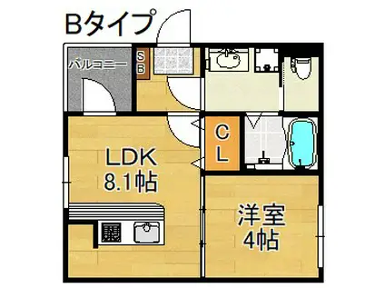 ハーモニーテラス浜口西II(1LDK/3階)の間取り写真