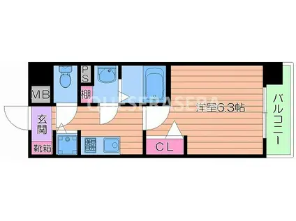 プレサンスタワー北浜(1K/2階)の間取り写真