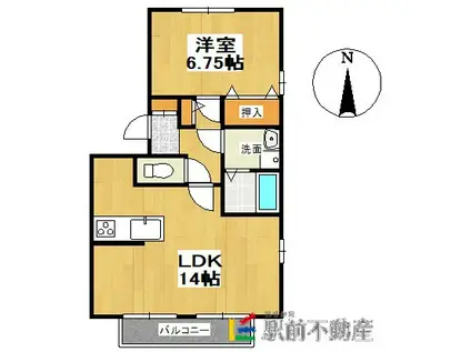 ヴァンクールC棟(1LDK/1階)の間取り写真