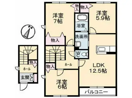 グランレーヴ(3LDK/2階)の間取り写真
