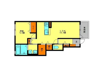 プランタン壱番館・弐番館(1LDK/2階)の間取り写真