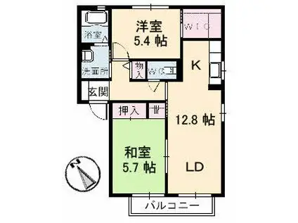 ソレアード緑ケ丘 II(2LDK/2階)の間取り写真