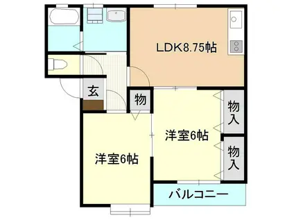 サンライズハイツG(2DK/1階)の間取り写真