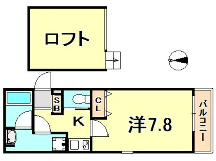 ヴィアーノ神戸上筒井通イースト(1K/2階)の間取り写真