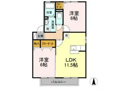 ボヌールC(2LDK/2階)の間取り写真