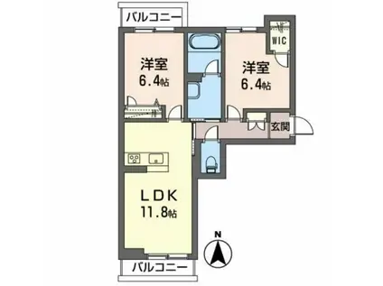 クレール富沢西A(2LDK/3階)の間取り写真
