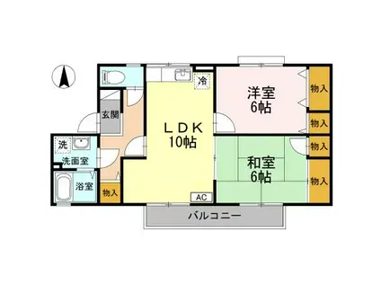 ラポール宮内 C棟(2LDK/1階)の間取り写真