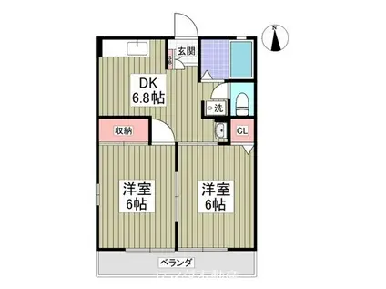 リバティヒルズ(2DK/2階)の間取り写真