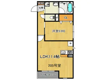 セレーナ宮城野原(1LDK/2階)の間取り写真