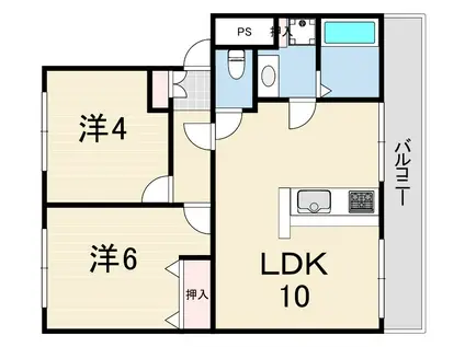 仁川リバーサイドハイツ A棟(2LDK/2階)の間取り写真