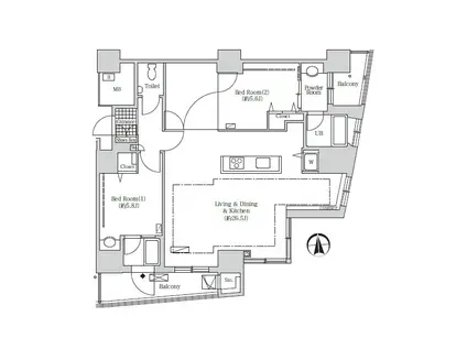 アクティ汐留(2LDK/35階)の間取り写真