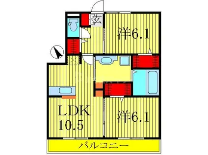 フラッツ酒井根I(2LDK/3階)の間取り写真