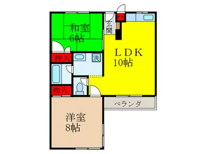 クリスタルI(2LDK/1階)の間取り写真