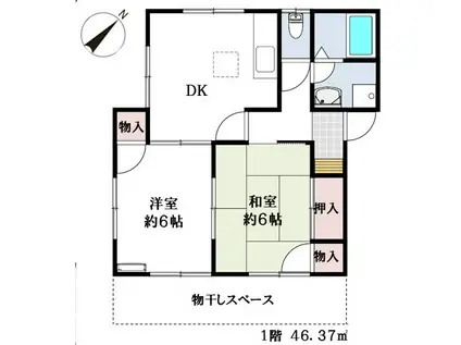 シャトルB(2DK/1階)の間取り写真