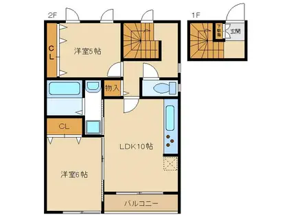 リュミエールA号棟(2LDK/2階)の間取り写真