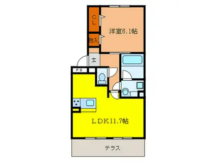 メゾンドリベルテII(1LDK/1階)の間取り写真