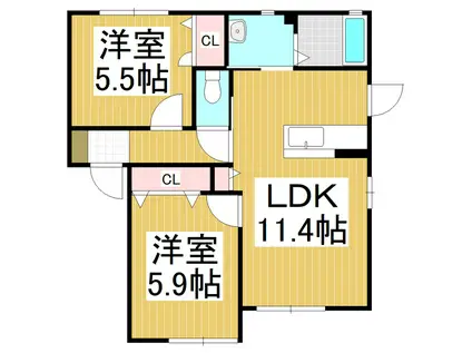 クロワール見附久保 C(2LDK/2階)の間取り写真