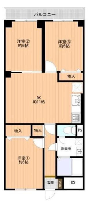 南白川台ハイツ(3LDK/4階)の間取り写真