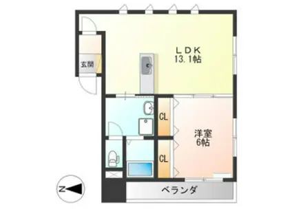 ハーネス戸祭(1LDK/1階)の間取り写真