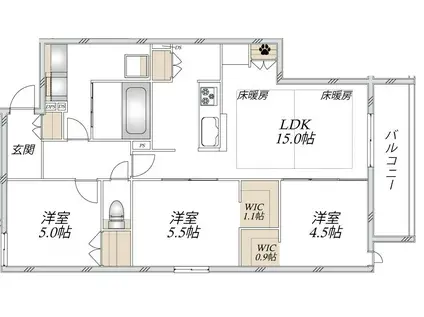 ウエスト・ノワール(3LDK/2階)の間取り写真