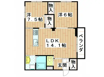 フローラ光陽(2LDK/2階)の間取り写真