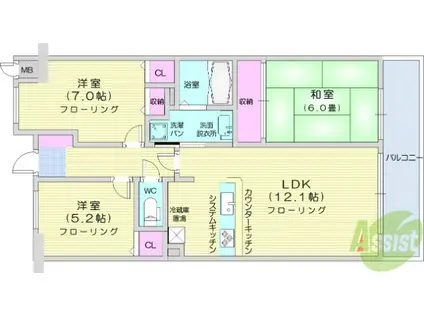 ライオンズマンション山手町(3LDK/6階)の間取り写真