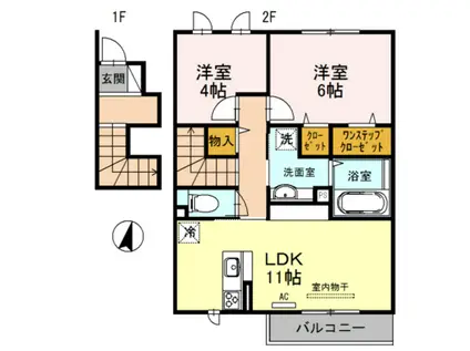 プレミール東本町(2LDK/2階)の間取り写真