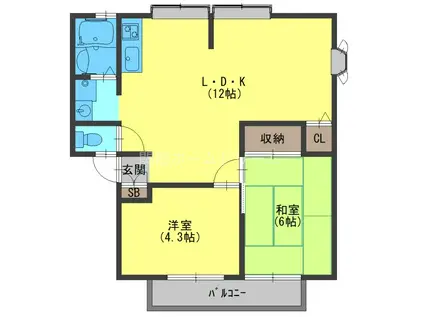 ルミエール堀溝(2LDK/2階)の間取り写真