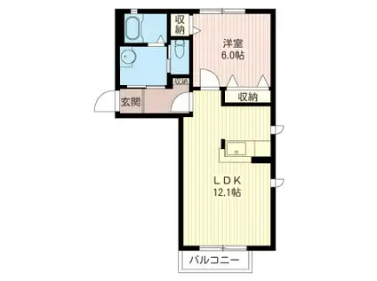 ミーティアA(1LDK/2階)の間取り写真