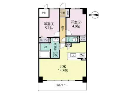 エルグランド博多の杜(2LDK/8階)の間取り写真