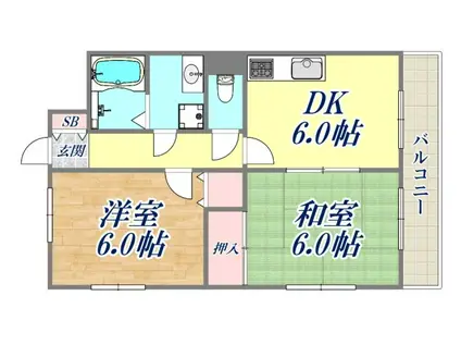 チェスナットヒル芦屋(2DK/2階)の間取り写真