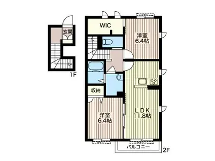 ラヴィエール(2LDK/2階)の間取り写真