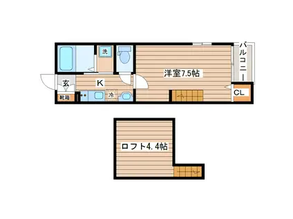 イーストポートII(1K/2階)の間取り写真