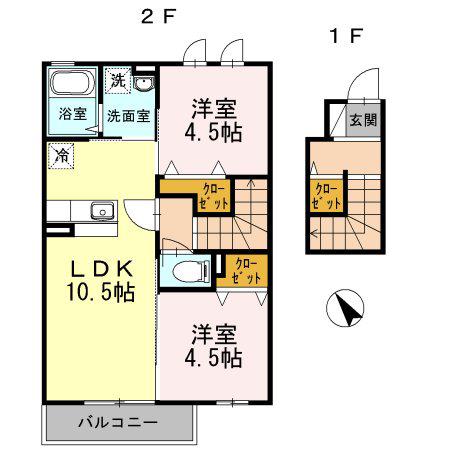 グランモア柳川(2LDK/2階)の間取り写真