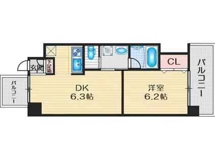 SUCCEED江坂公園(1DK/9階)の間取り写真