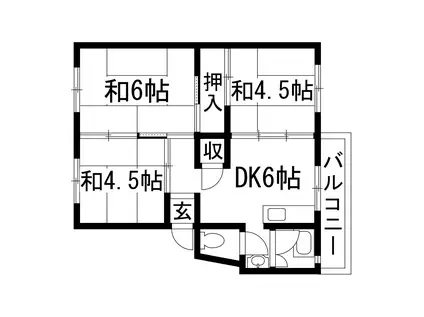 伊丹鴻池2B号棟(3DK/3階)の間取り写真