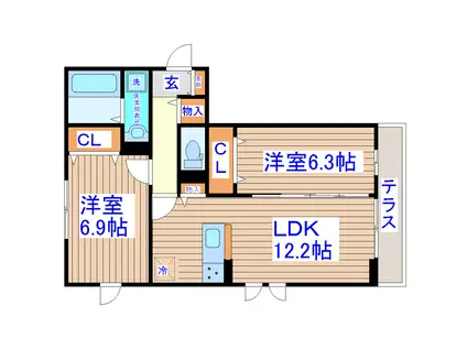 D-ROOM卸町 II(2LDK/1階)の間取り写真