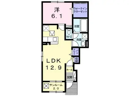 グリーン グラス(1LDK/1階)の間取り写真