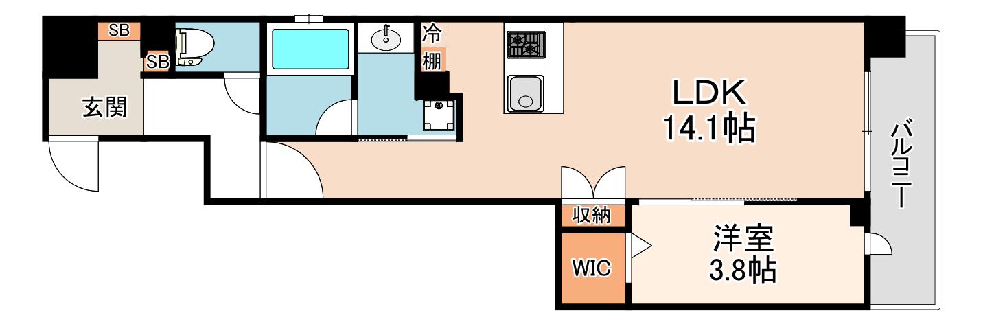 PARK LANE KUJO(1LDK/14階)の間取り写真