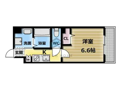 ワールドアイ大阪城イーストII(1K/9階)の間取り写真