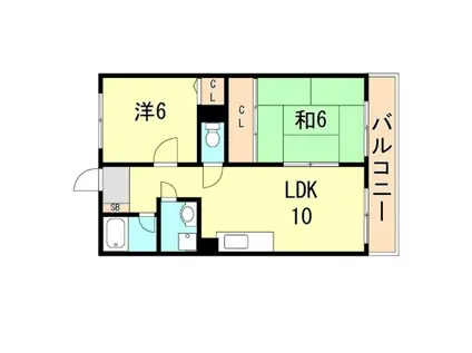 有瀬グランドハイツ(2LDK/2階)の間取り写真