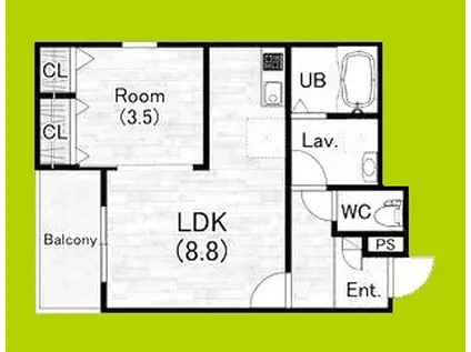 ジーメゾン高石リュクス(1LDK/2階)の間取り写真