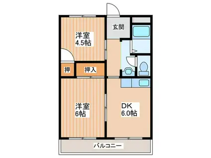 まるきハイツ清水町(2DK/2階)の間取り写真