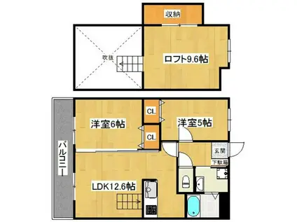 オリエンタルコート加布里駅前II(2LDK/1階)の間取り写真